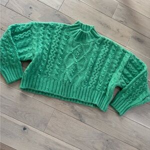 Sunday Emerald Cable Knit Turtleneck Sweater